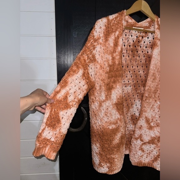 Peach Love Super Soft Tie-dye Chunky Knit Open Front Oversized Boho Cardigan S - Picture 6 of 12